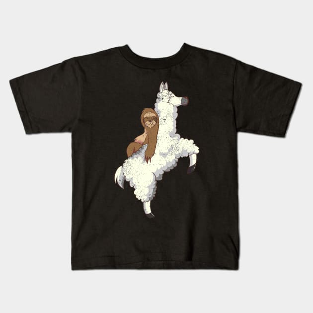 Sloth riding Llama T-Shirt Funny Sleeping Tee Kids T-Shirt by craiglimu